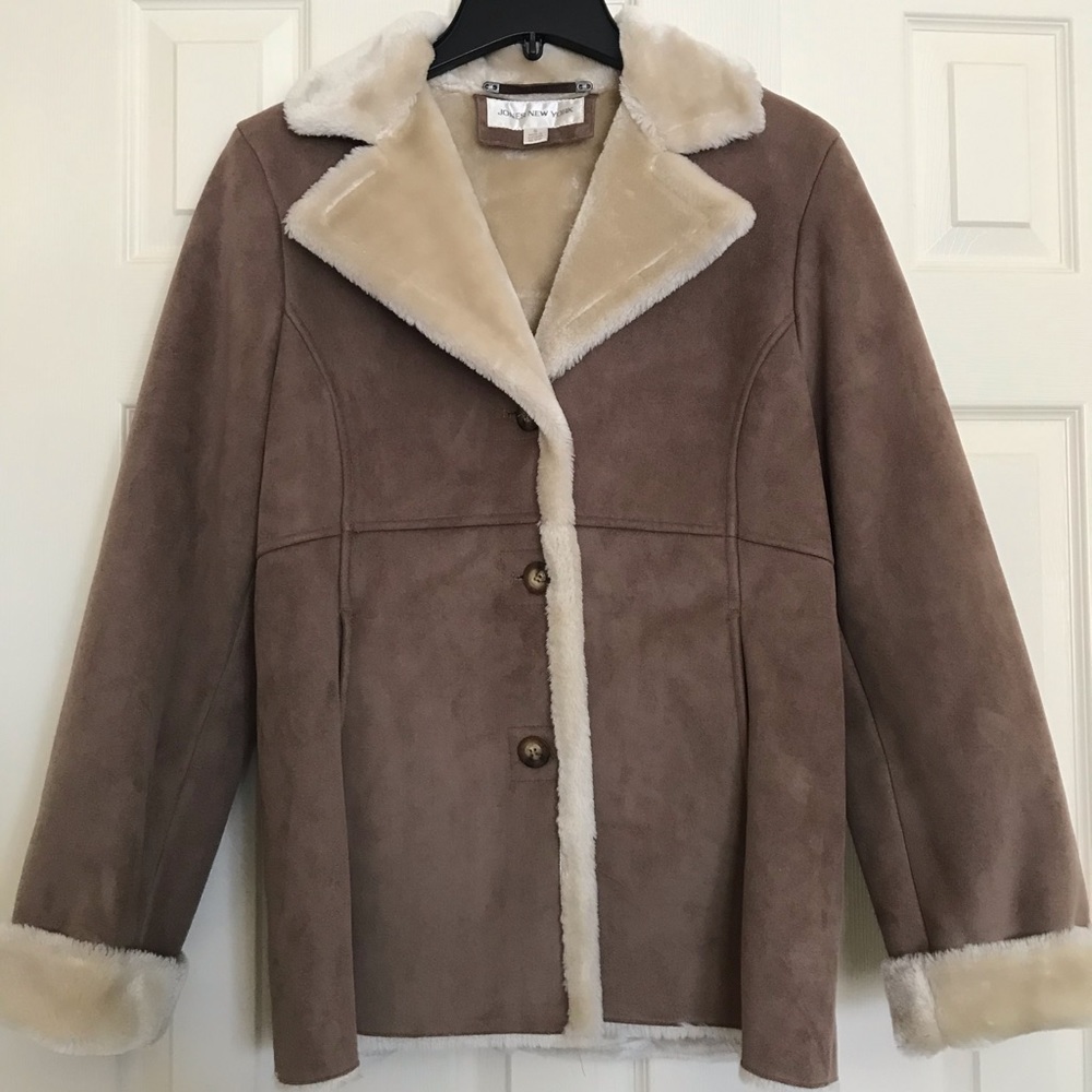 Jones New York Faux Suede and Shearling Pea Coat